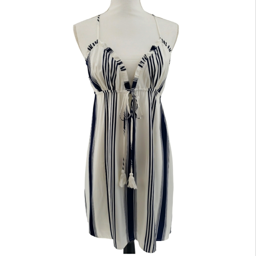 Forever 21 NWT Summer Dress Swim Coverup Size Large Navy & White Fully Lined
